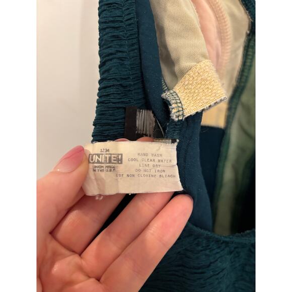 Mainstream Swimsuit Womens 14 Vintage Emerald Green One Piece Mesh Cutout USA - Picture 5 of 5